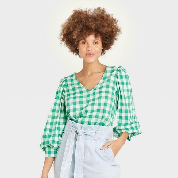 a new day Tops - NWOT A New Day Green Gingham Top
